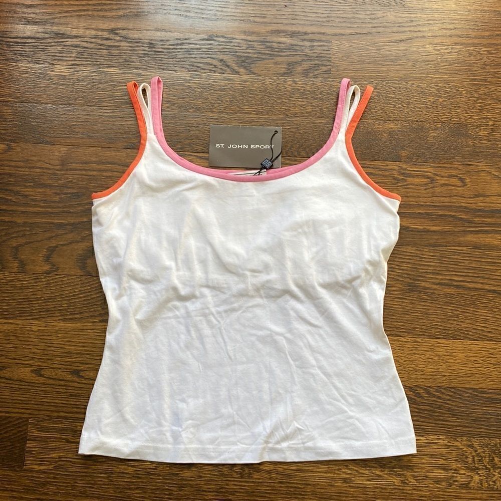 NWT St. John Sport White Tank Top with 3 Straps - Size Petite